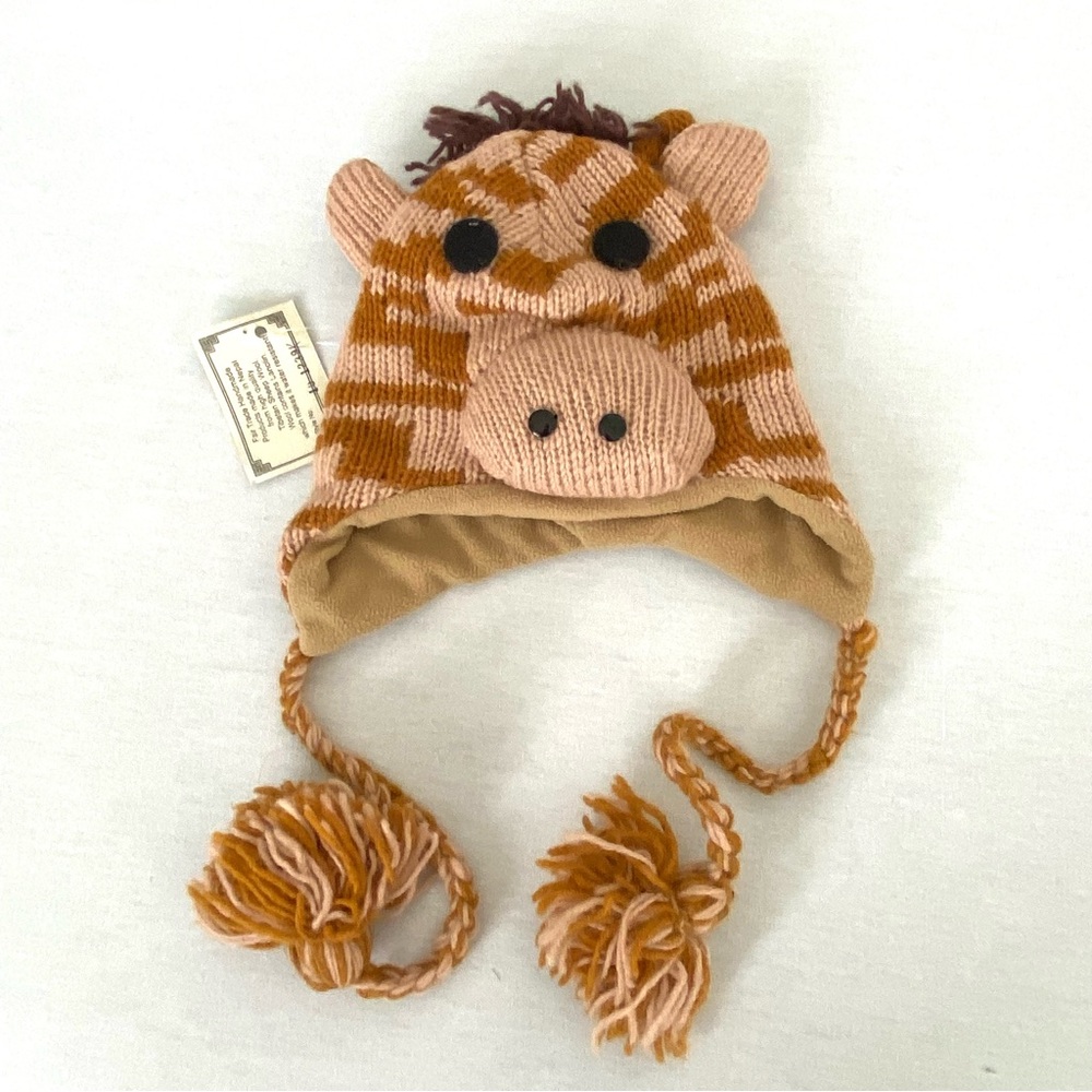 Handmade Nepal 100% Wool Giraffe Animal Hat for Kids